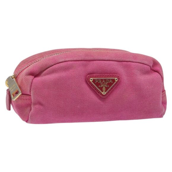 PRADA Pouch Canvas Pink Gold Auth hk2039 - Picture 1 of 13